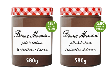 Lot de 2 pots de 580g de pâte à tartiner noisettes et cacao sans huile Bonne Maman, pot (6.59€/kg) (Sélection de magasins) - Courses U