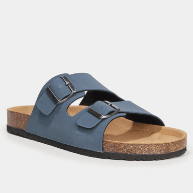 Mules à boucles La Halle - Semelle en cuir, brides ajustables, bleu, tailles 41 à 45 - La Halle