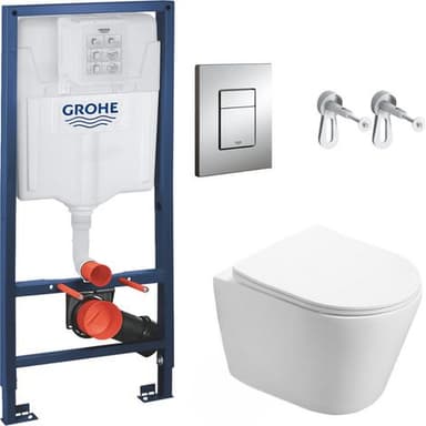Pack WC Bâti-support Grohe + WC Swiss Aqua Technologies Infinitio sans bride, fixation invisible + Plaque chrome - ManoMano