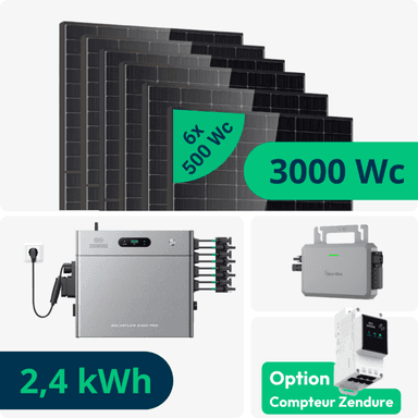 Kit Solaire Plug And Play 3kWc avec Stockage Zendure 2.4kWh - Upwatt