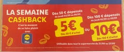 [Lidl+] Semaine cashback Lidl : 5€ dès 50€ d’achat ou 10€ dès 100€ d'achat
