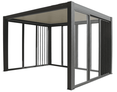 Pergola Bioclimatique Autoportante Motorisée Solaire Pivoine - 12m², Aluminium Gris - Leroy Merlin