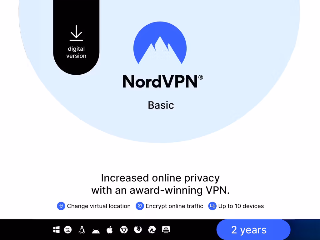Abonnement de 2 Ans à NordVPN Base - 10 Appareils (Dématérialisé) - IBOOD