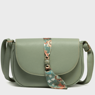 Sac Besace Demi-Lune à Détail Foulard - Vert Clair ou Beige Clair - Gemo