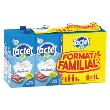 Pack de 8 Bouteilles de Lait Demi-Écrémé Lactel (0,80€ le litre) dans une sélection de Magasins - Carrefour
