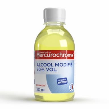 Alcool modifié 70° Mercurochrome Nettoie et Désinfecte la Peau - 200 ml - Amazon