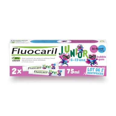 Dentifrice Enfant Fluocaril - 6‑13 ans, Bubble Gum, Bi‑Fluoré 2x75 ml - Amazon