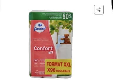 Lot de 96 rouleaux de papier toilette Carrefour Essential (0,19€ unité) - Carrefour