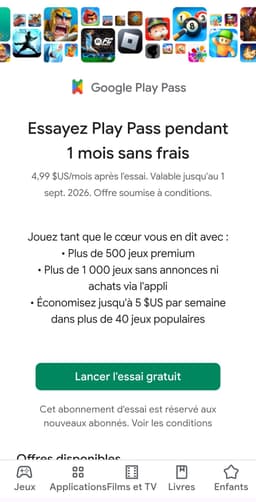 [Nouveaux clients] Google play pass 1 mois offert (Sans engagement)
