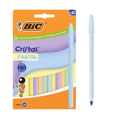 Pack de 10 Stylos bille BIC Cristal Pastel - Pointe Moyenne, Encre bleue rechargeable - Amazon