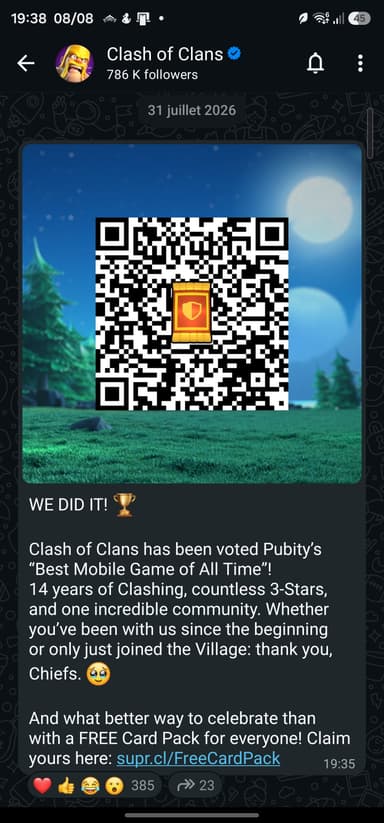 Paquet de carte offert sur Clash of Clans (Dématérialisé) - Supercell