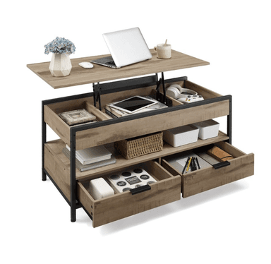 Table Basse Songmics, gris anthracite - plateau relevable 100 cm, 2 tiroirs, 3 compartiments cachés, cadre acier, style industriel - Songmics