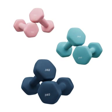 Ensemble d’haltères hexagonaux avec support – 3 paires : 1 kg, 2 kg, 3 kg, Revêtement néoprène mat – Haltères pour exercice à domicile - JoyBuy