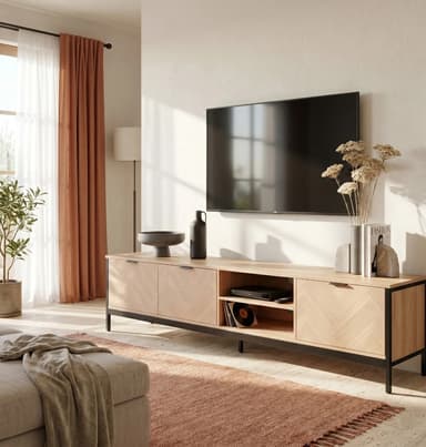 Meuble TV 3 portes Omalley 2 - 190 cm, imitation chêne sonoma et noir - BUT