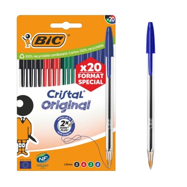 Lot de 20 Stylos-Bille BIC Cristal Original Pointe Moyenne (1,0 mm) - Amazon