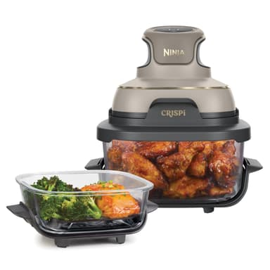 Friteuse sans huile portable Ninja Crispi FN101EU - 4-en-1, Bols en verre 3,8L & 1,4L, Airfryer Compact, 1700W, Pierre et Or - Amazon