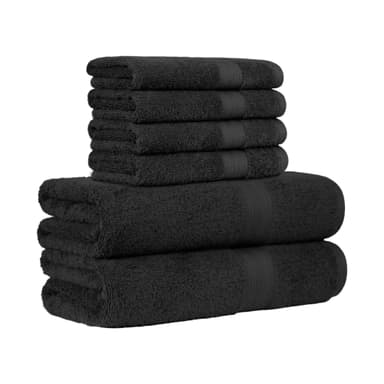 Lot de sets de bains Amazon Basics en promotion. Ex : 2 serviettes de bain et 4 serviettes à main noires - Amazon