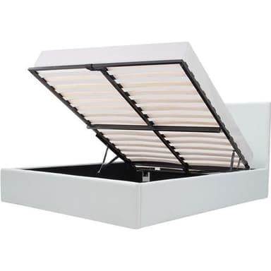 Lit coffre Martin - 140 x 190 cm, Tête de lit et Sommier inclus, Simili Blanc - Cdiscount