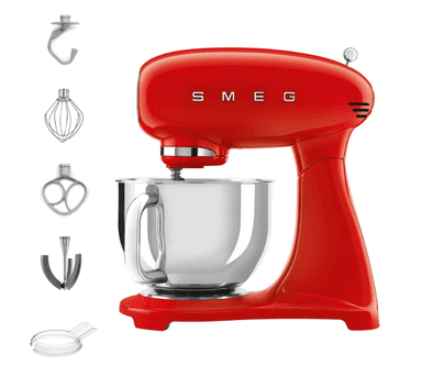 Robot pâtissier Smeg SMF03RDEU Rouge - Bol Inox 4.8L, Moteur à transmission directe, 800W, 10 positions, Accessoires - Fnac