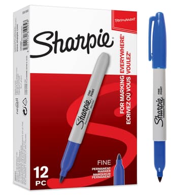 Lot de 12 marqueurs permanents Sharpie - pointe fine, bleus - Amazon