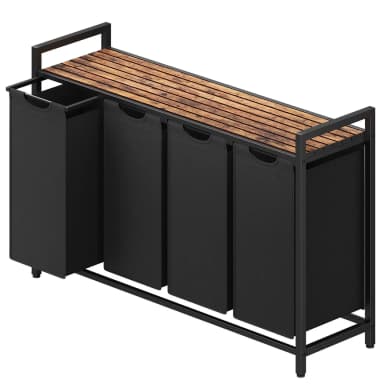 Panier à Linge Coulissant avec Sac Amovible, 160 L – Trieur de Linge à Cadre Métallique avec Étagère - 115,6 x 33 x 72,5 cm - Noir ou crème - JoyBuy