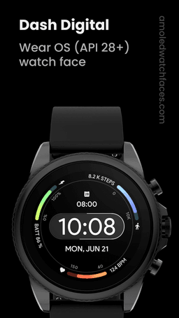 Cadran montre connectée Dash Digital Watch Face gratuit sur Android (Dématérialisé - Wear OS)