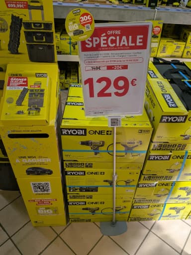 Pack Ryobi perceuse visseuse à percussion+ gonfleur + 2 batteries+ chargeur+ housse (via ODR de 30€) - Metz Technopole (57) - Leroy Merlin