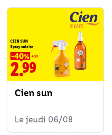40% de réduction sur les protections solaires Cien - Ex.: Spray FPS50 - Lidl