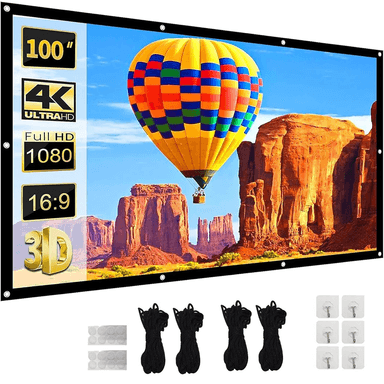 Écran de projection XBJ - 100", 16:9, 220 x 142cm, pliable anti-froissage HD 4K, Angle de vision large de 160°, Cordes et crochets - JoyBuy
