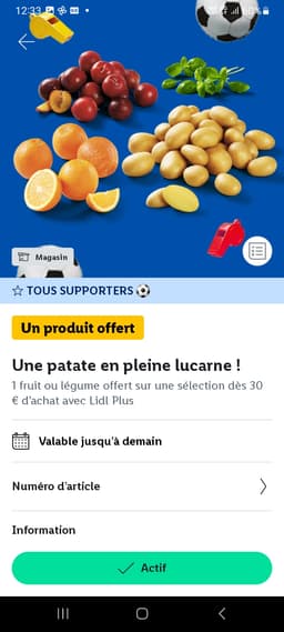 [Lidl plus] Un fruit ou légumes offert dès 30€ (via App)