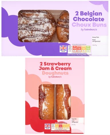 Sainsbury's Belgian Chocolate Choux Buns 2x68g / Strawberry Jam & Cream Doughnuts 2x63g (Nectar Price) - Sainsbury's