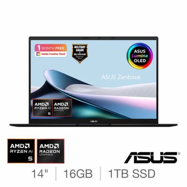 ASUS Zenbook Copilot+ PC, 0.94kg, AMD Ryzen AI 5, 16GB RAM, 1TB SSD, 14 Inch OLED Laptop, UM3406GA-QD034W - Discount applied at checkout - Costco