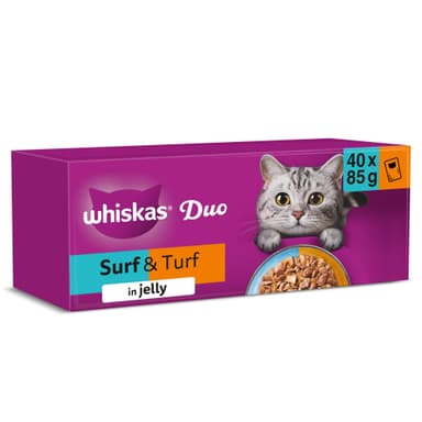 WHISKAS DUO Adult Wet Cat Food in Jelly 40x85g Surf & Turf - At Checkout - Amazon