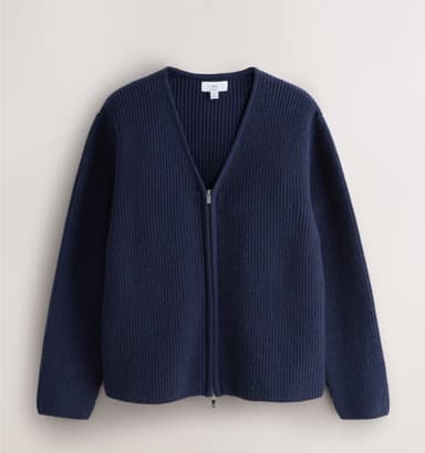 Next Men's Navy Blue Relaxed Fit Ribbed Zip Through Cardigan with Wool (Sizes XS - 2XL) - Free C&C - Next
