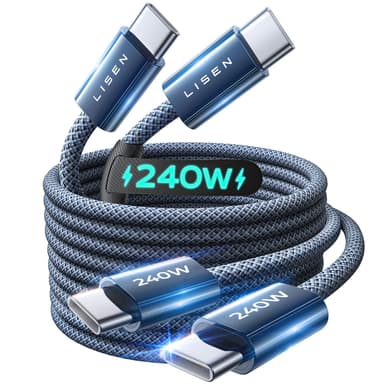Lisen 240W USB C to USB C Cable 2-Pack, 2m + 2m USB C Charger Cable Fast Charger Nylon Type C Charger Cable - Sold by B King / FBA - Amazon