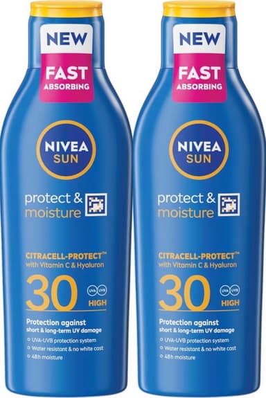 2 x NIVEA SUN Protect & Moisture Sun Lotion SPF 30 (200 ml) - £4.76 / £4.16 S&S - Amazon