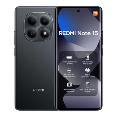 XIAOMI Redmi Note 15 4G 8+128 Black,MediaTek Helio G100-Ultra, 108MP Super-clear Camera Sold By Amazon EU - Amazon