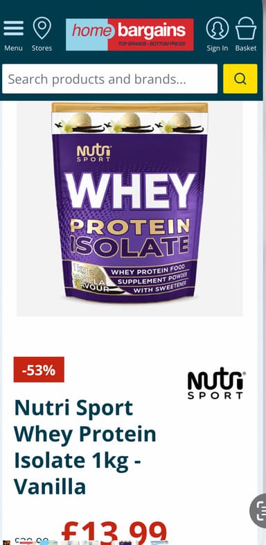 Nutri Sport Whey Protein Isolate 1kg - Vanilla And Chocolate flavours - Home Bargains