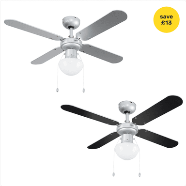 ValueLights Mirage Silver Reversible Ceiling Fan with Light 42 inch - Homebase