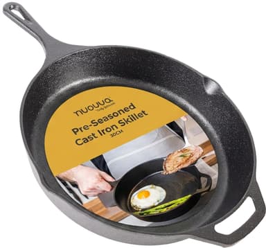 nuovva Pre Seasoned Cast Iron Skillet Frying Pan - Oven Safe Grill Cookware for Indoor & Outdoor Use – (12 inches – 32cm) by MALMO / FBA - Amazon
