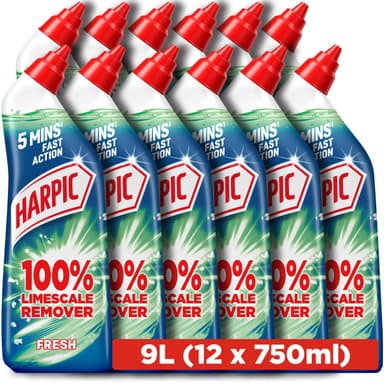 Harpic Limescale Remover, Toilet Cleaner, Original, 750ml (12 x 750ml, Total 9.0L), Fast acting, Kills 99.9% of Bacteria - Amazon
