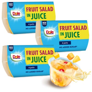 DOLE Peach in juice 3x4 Pack 12 pots Fruit Pieces in Juice | No Added Sugar (£3.99 S/S) - Amazon