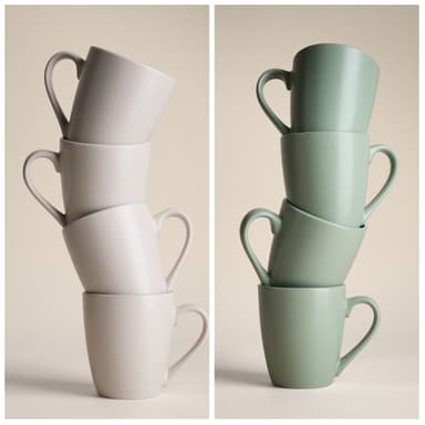 M&S Set of Four Everyday Mugs (Natural / Sage Green) + Free C&C - Marks & Spencer