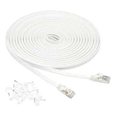 Amazon Basics Cat 7 Flat Ethernet Cable, 9.1 m (30ft), 600MHz Shielded, Snagless RJ45, with Nails for Easy Installation, White - Amazon