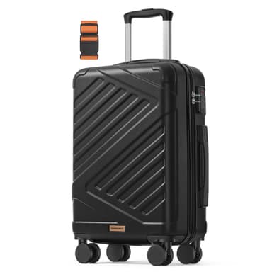 SONGMICS Hard Shell Suitcase, ABS with TSA Lock, 4 Double Spinner Wheels, Travel Case with Strap, 55cm, Black - Amazon