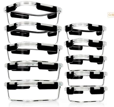10-Pack Glass Meal Prep Containers with Airtight Lids (5 x 1050ml & 5 x 370ml) - Prime Exclusive - Sold by dashug / FBA - Amazon