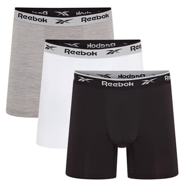 Reebok Mens Sports Boxers - Pack of 3 Black/White/Grey - Amazon