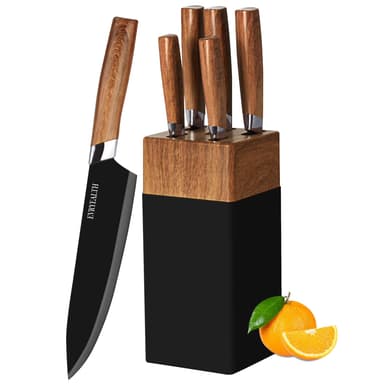lapelux Kitchen Knife Set - 5 Piece Stainless Steel Knife Set with Block (Wood Grain Handle) - Sold by zhihanche ltd / FBA - Amazon