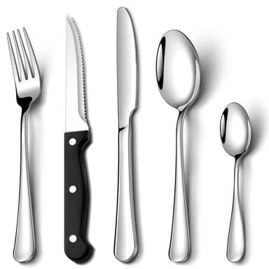 20 Pcs Cutlery Set with Steak Knives, NINIROR Food-Grade Stainless Steel Flatware Set Silverware Set for 4 People - Sold by NINIROR-UK / FBA - Amazon