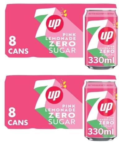 2 x 7UP Zero Pink Lemonade 330ml Can (Pack of 8) - discount at checkout ( £4.20 - £4.90 with s&s + voucher) - Amazon
